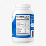 For Conceive Plus Motility Booster Bundle, supplement facts label on Men’s Fertility Support bottle, listing detailed nutritional values for vitamins, minerals, and fertility ingredients such as maca, green tea, and L-arginine, with a blue background and white layout.
